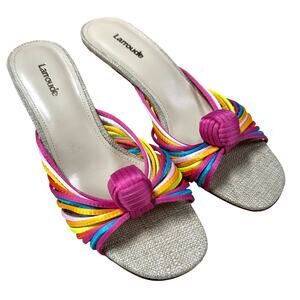 Larroude NWOB Valerie 45MM Knotted Satin Mule Sandals Multicolor Size 7.5 NWOB
